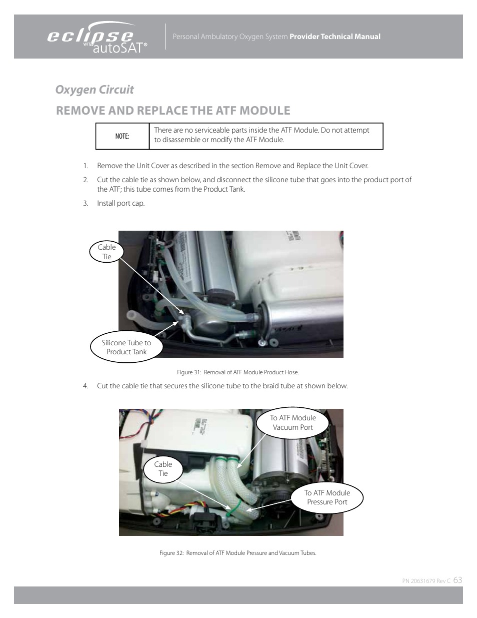 Oxygen circuit remove and replace the atf module | AirSep Eclipse 5 20631679 User Manual | Page 63 / 84