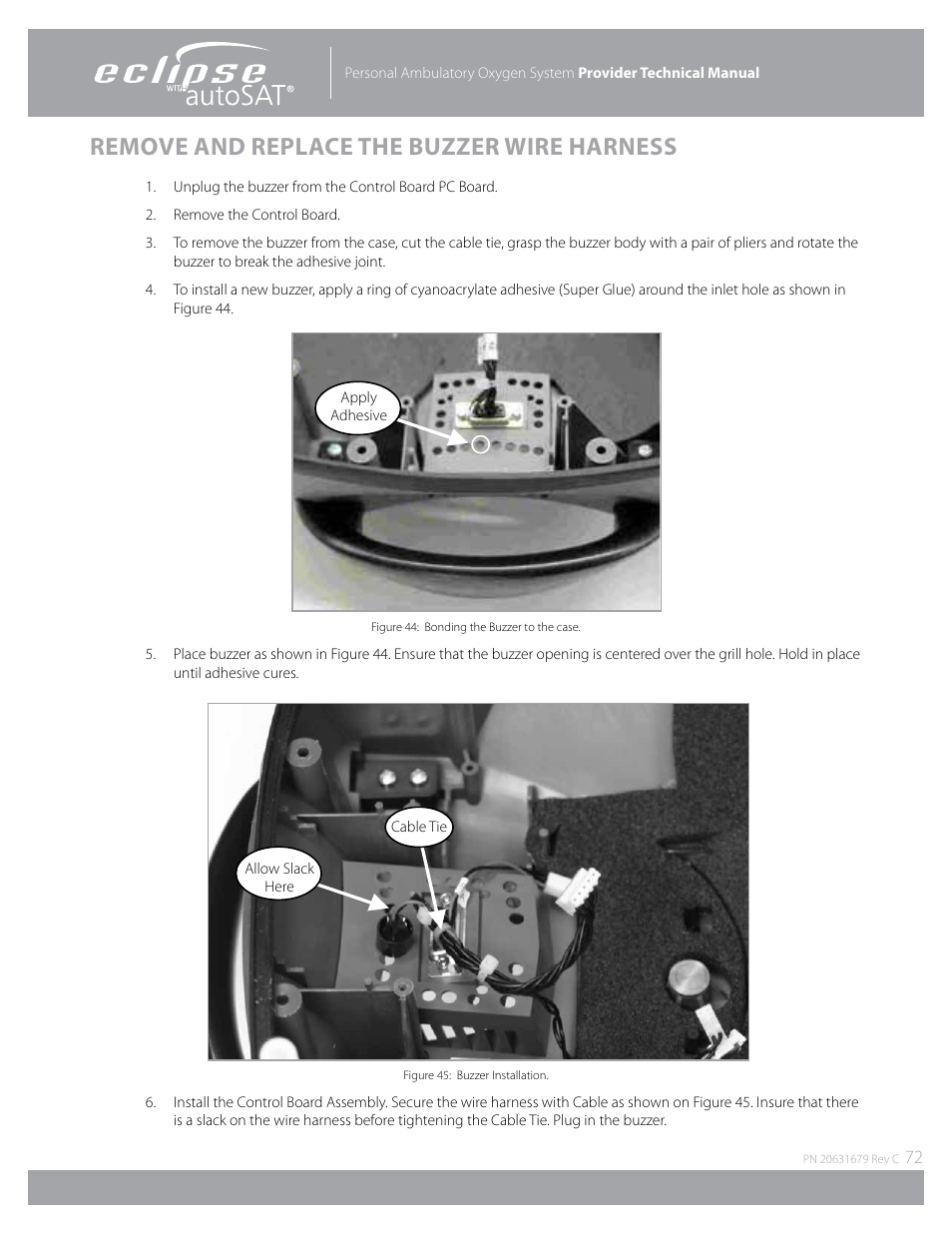 Remove and replace the buzzer wire harness | AirSep Eclipse 5 20631679 User Manual | Page 72 / 84