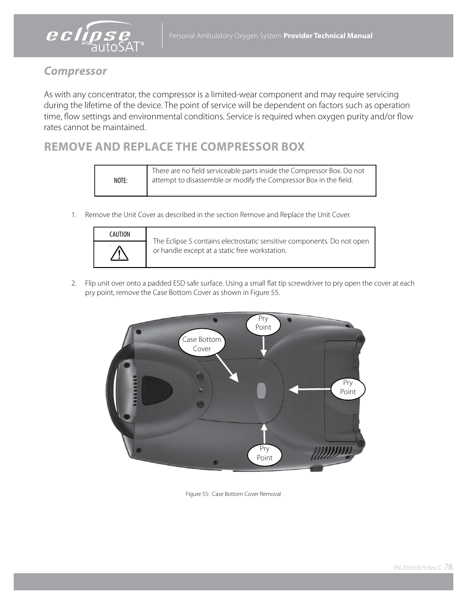 Compressor, Remove and replace the compressor box | AirSep Eclipse 5 20631679 User Manual | Page 78 / 84