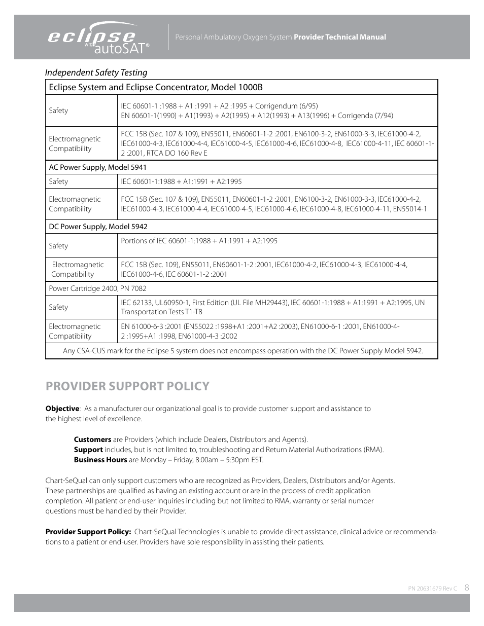 Provider support policy | AirSep Eclipse 5 20631679 User Manual | Page 8 / 84