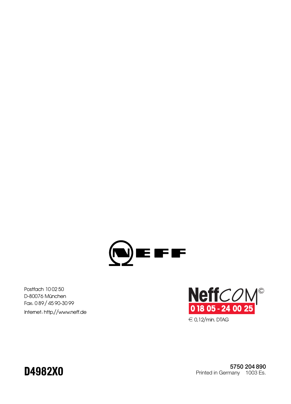 Neff D4982X0 User Manual | Page 116 / 116