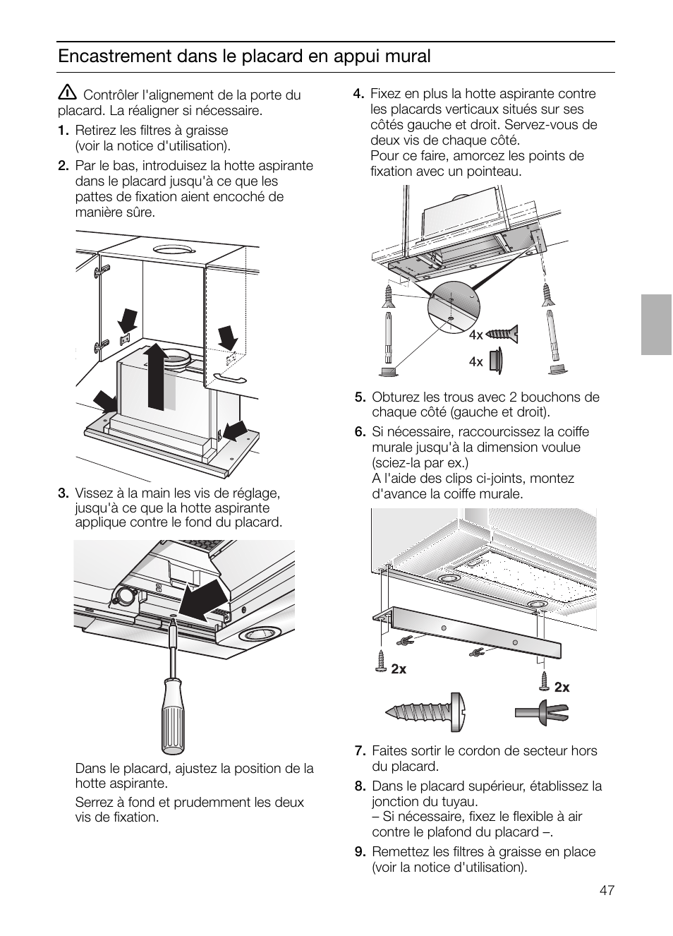 Encastrement dans le placard en appui mural | Neff D4982X0 User Manual | Page 47 / 116