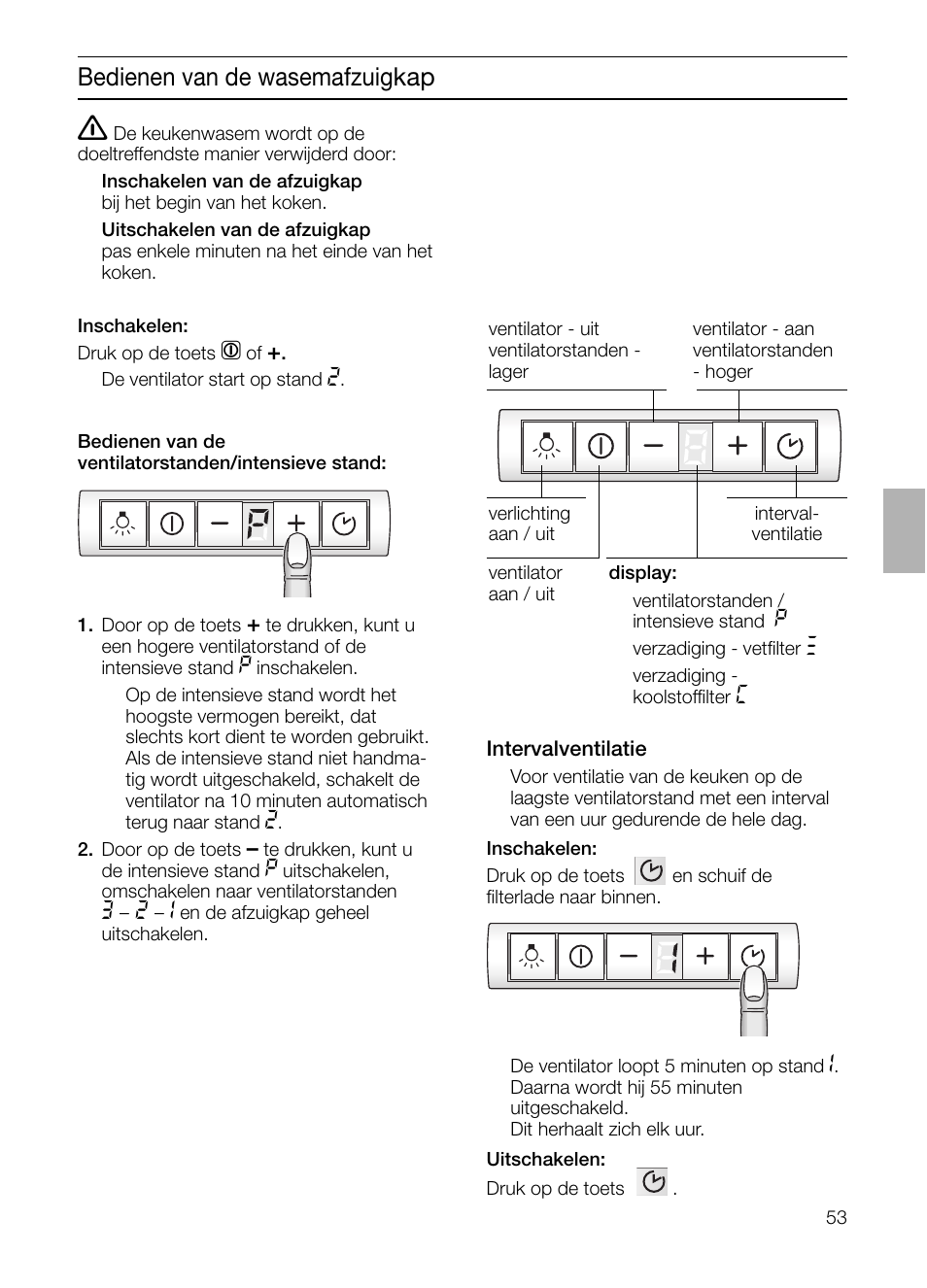 Bedienen van de wasemafzuigkap | Neff D4982X0 User Manual | Page 53 / 116