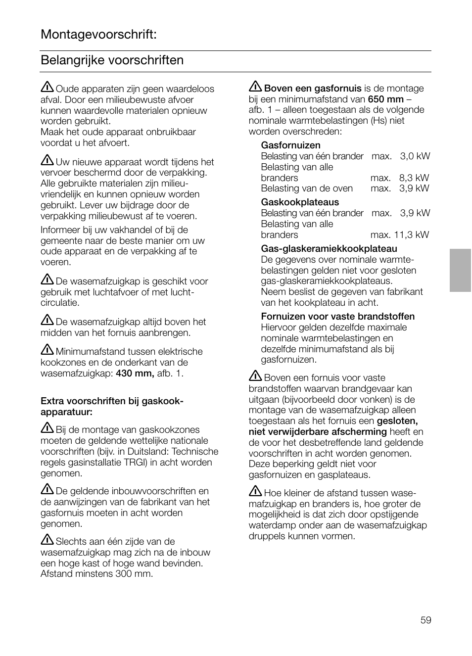 Belangrijke voorschriften montagevoorschrift | Neff D4982X0 User Manual | Page 59 / 116