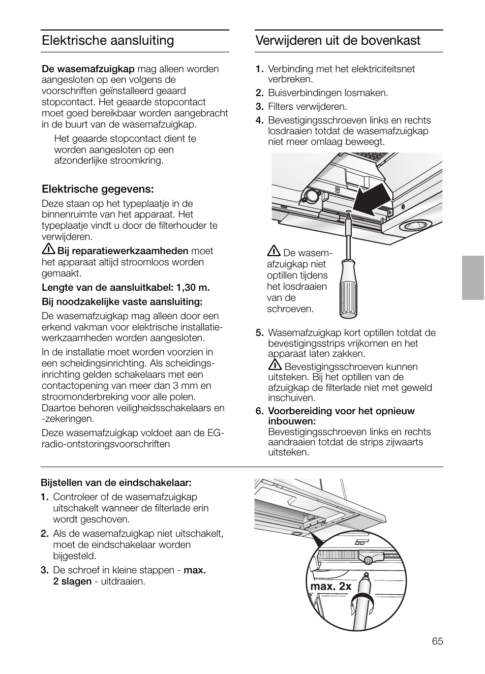 Verwijderen uit de bovenkast, Elektrische aansluiting | Neff D4982X0 User Manual | Page 65 / 116