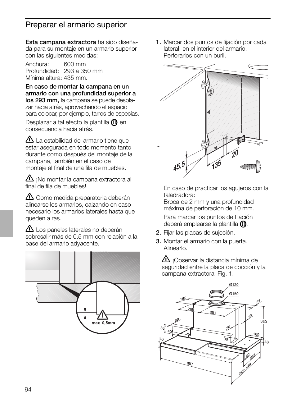 Preparar el armario superior | Neff D4982X0 User Manual | Page 94 / 116