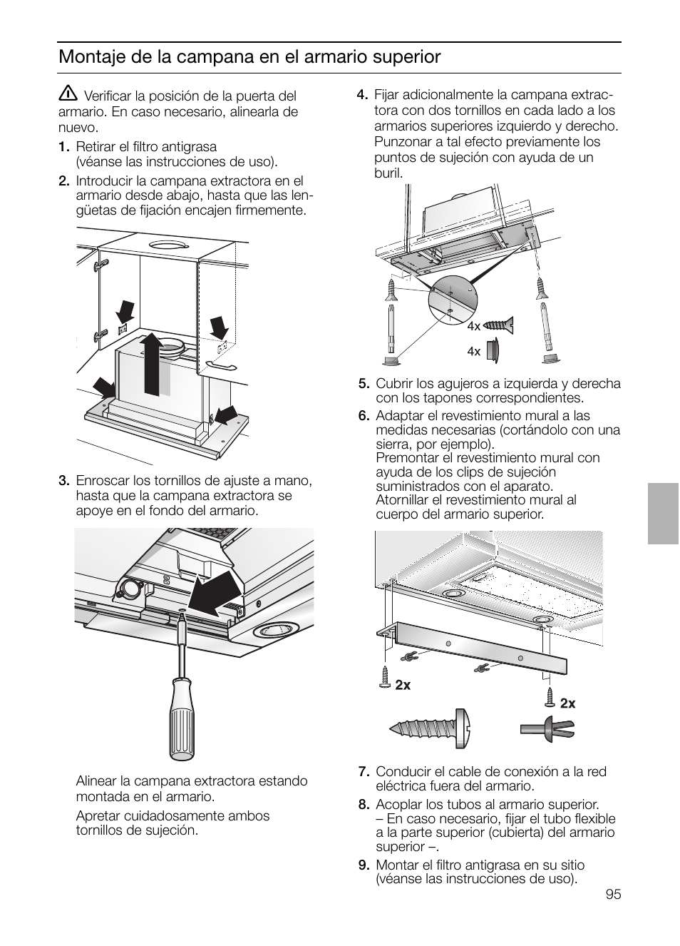 Montaje de la campana en el armario superior | Neff D4982X0 User Manual | Page 95 / 116