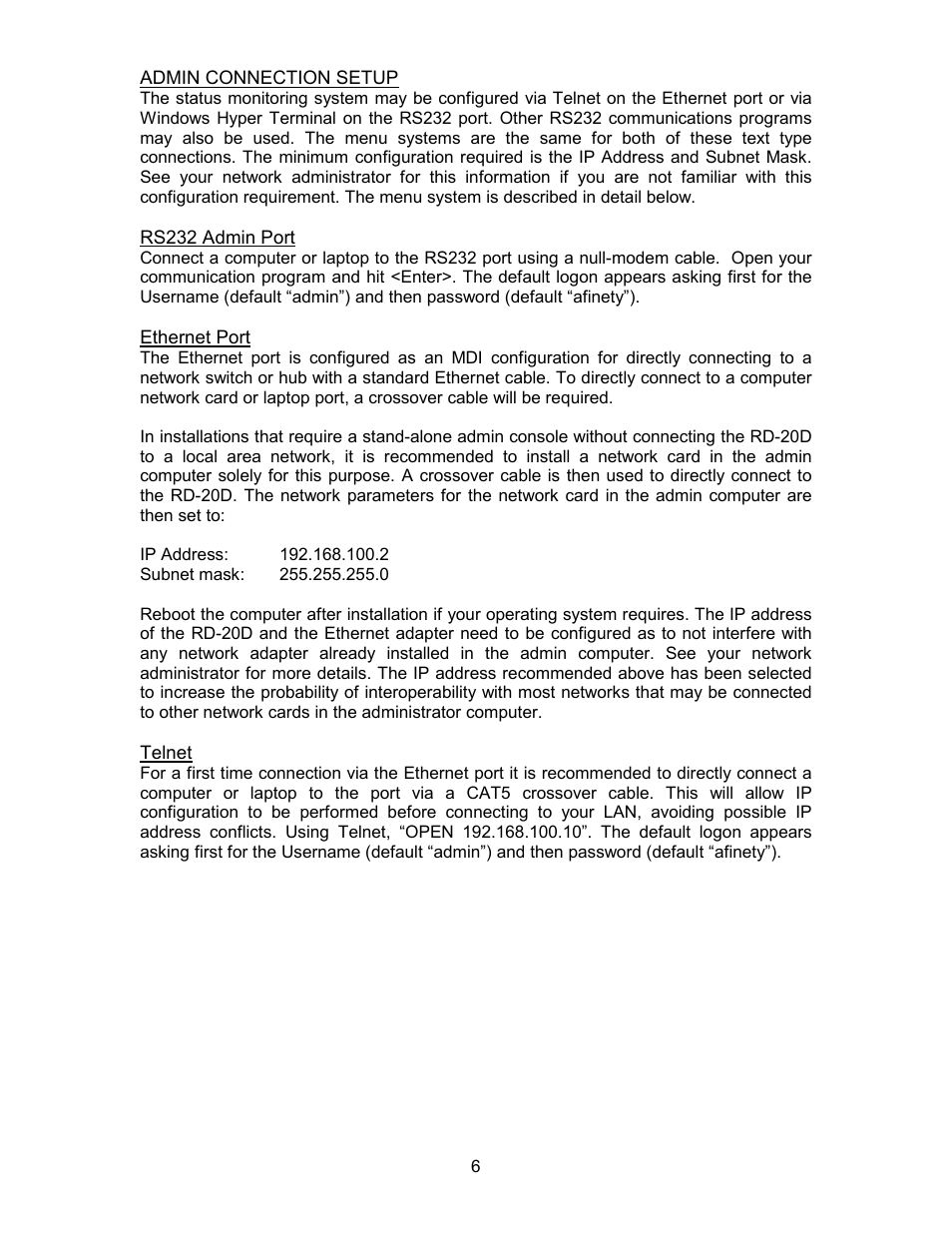 American Fibertek RD-20D AFINETY User Manual | Page 6 / 12