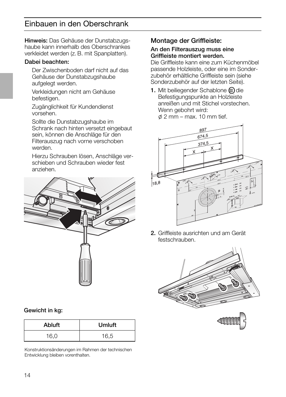 Einbauen in den oberschrank | Neff D4972X0 User Manual | Page 14 / 96