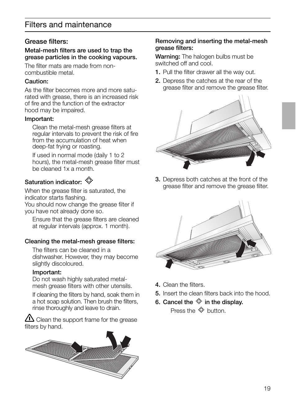 Filters and maintenance | Neff D4972X0 User Manual | Page 19 / 96