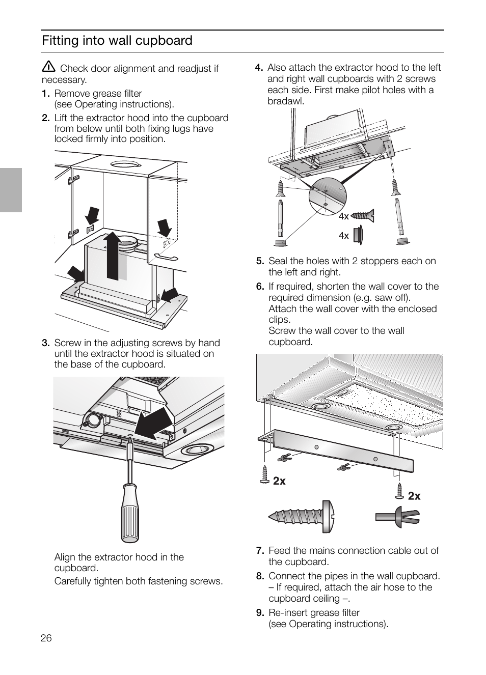 Fitting into wall cupboard | Neff D4972X0 User Manual | Page 26 / 96