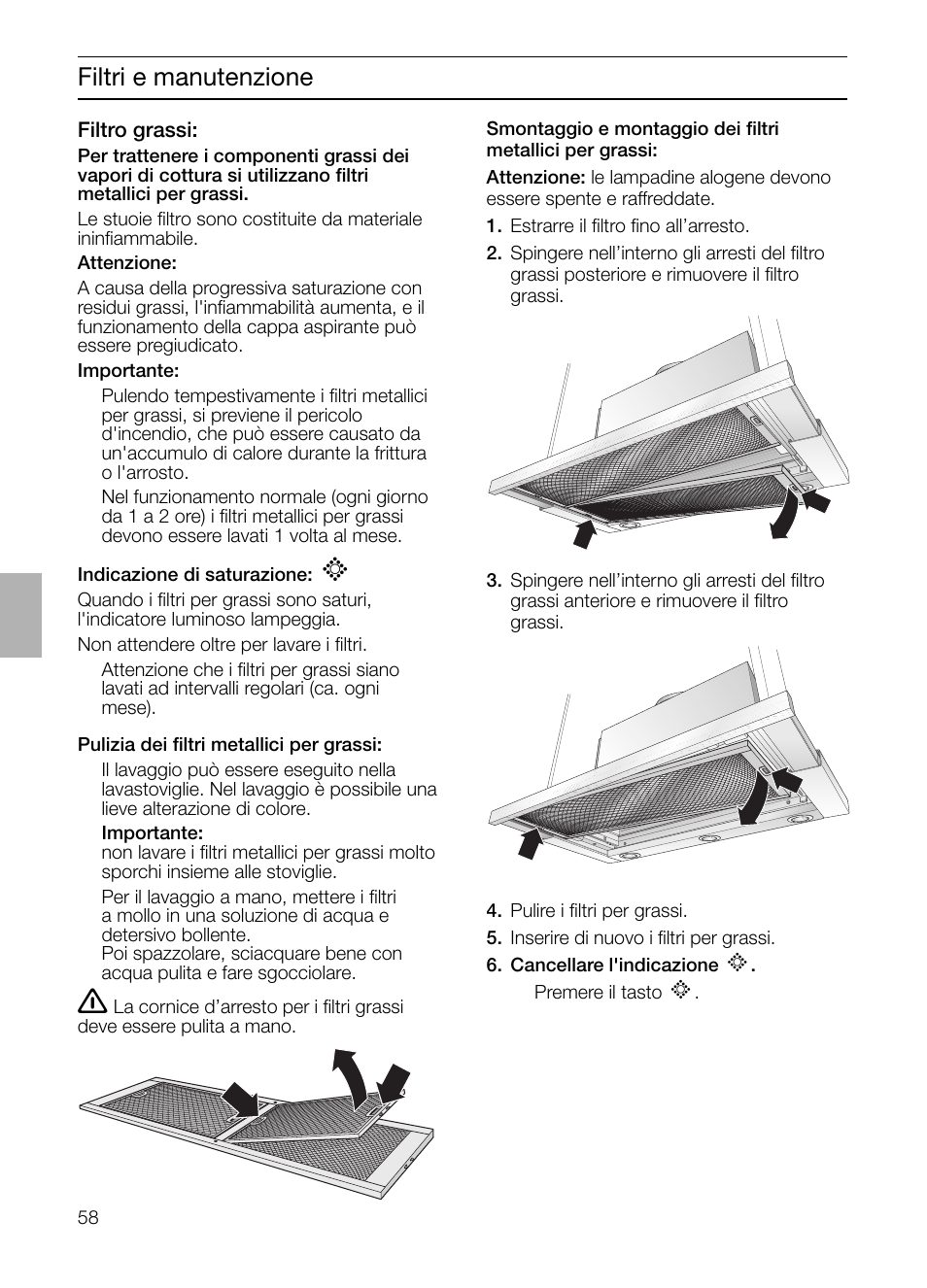 Filtri e manutenzione | Neff D4972X0 User Manual | Page 58 / 96