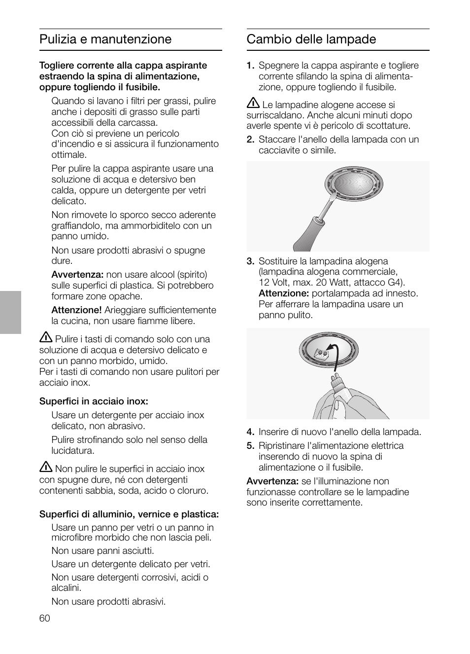 Pulizia e manutenzione, Cambio delle lampade | Neff D4972X0 User Manual | Page 60 / 96
