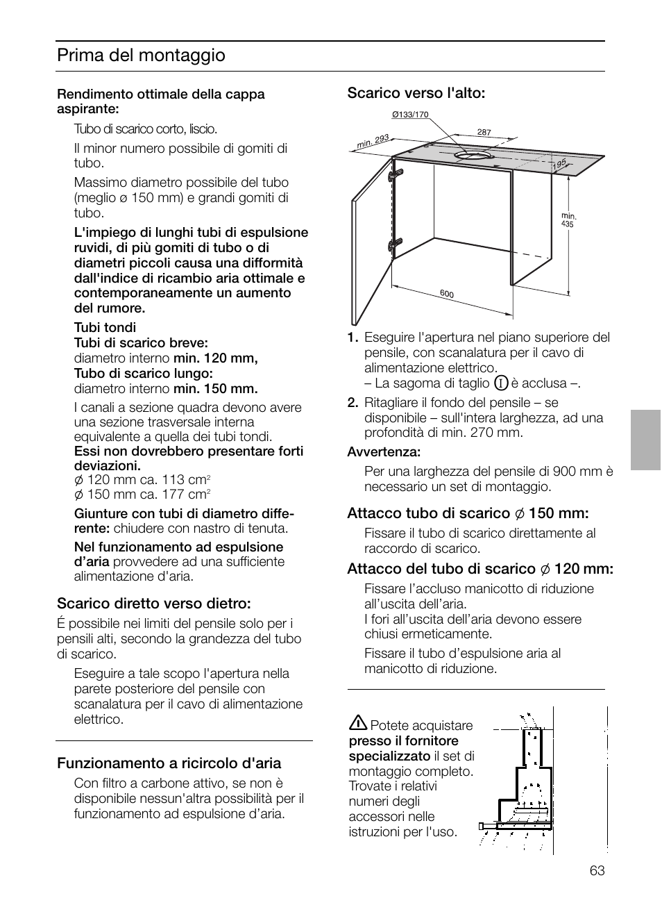 Prima del montaggio | Neff D4972X0 User Manual | Page 63 / 96