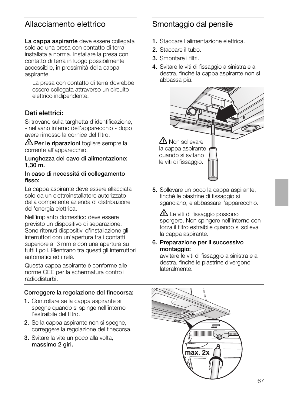 Smontaggio dal pensile, Allacciamento elettrico | Neff D4972X0 User Manual | Page 67 / 96