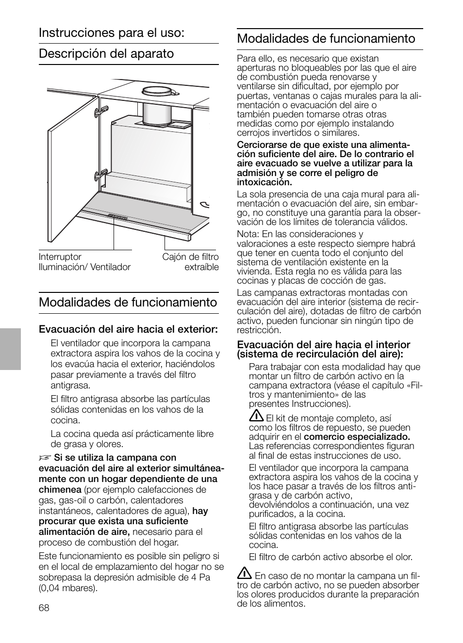 Modalidades de funcionamiento | Neff D4972X0 User Manual | Page 68 / 96