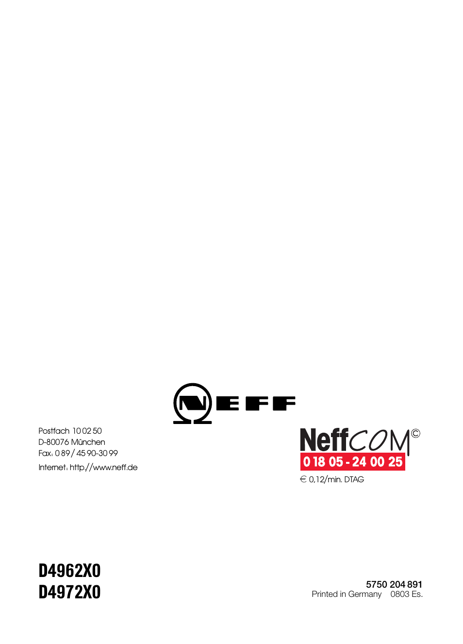 Neff D4972X0 User Manual | Page 96 / 96