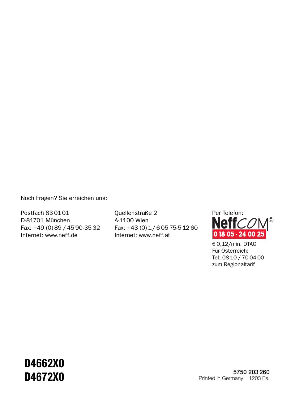 Neff D4672X0 User Manual | Page 100 / 100