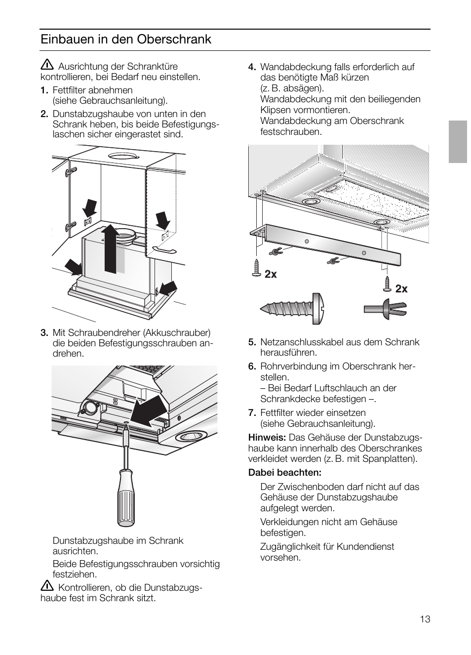 Einbauen in den oberschrank | Neff D4672X0 User Manual | Page 13 / 100