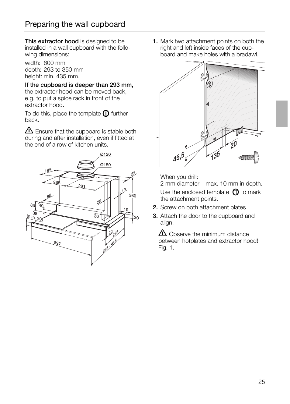 Preparing the wall cupboard | Neff D4672X0 User Manual | Page 25 / 100