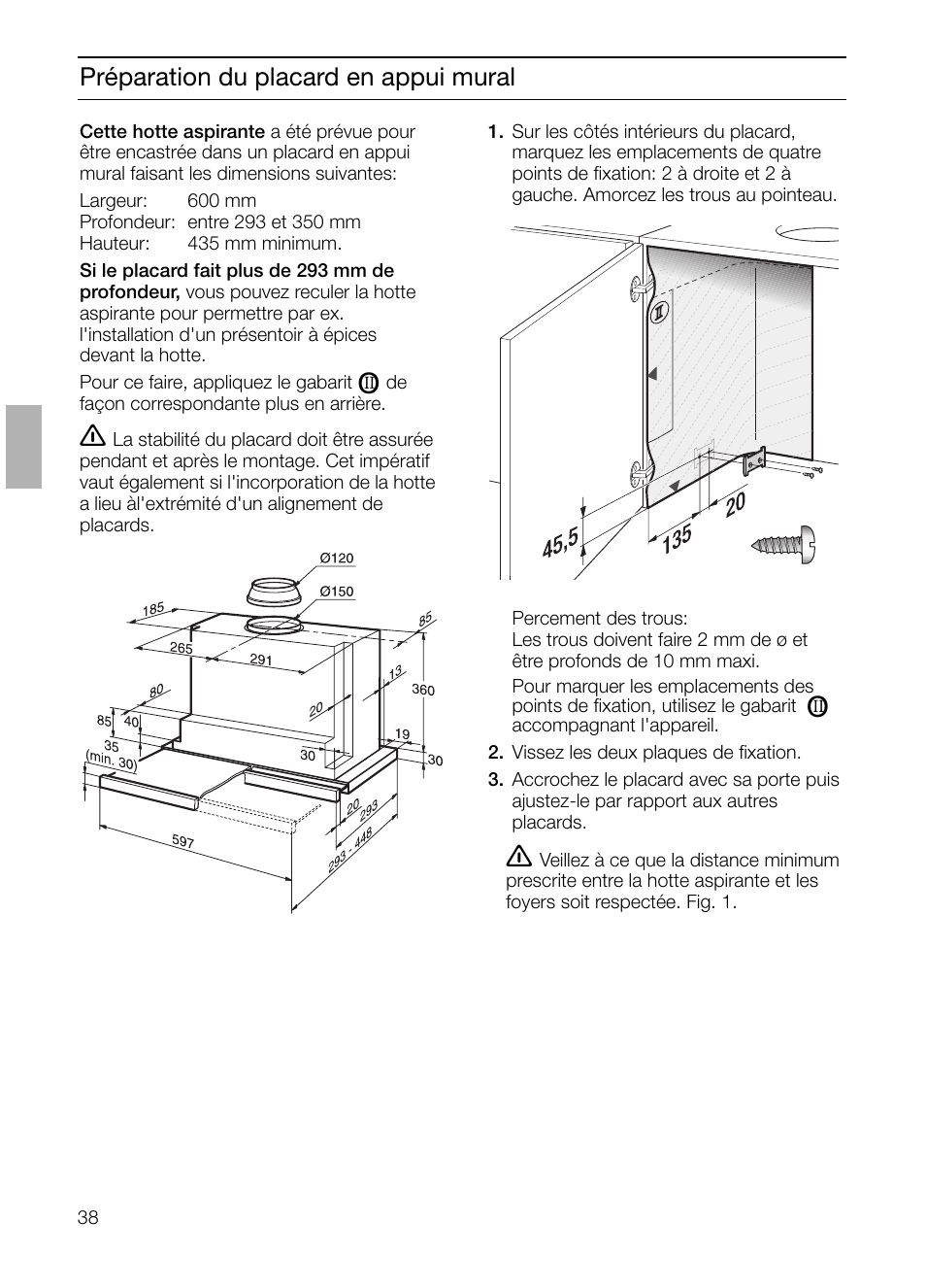 Préparation du placard en appui mural | Neff D4672X0 User Manual | Page 38 / 100