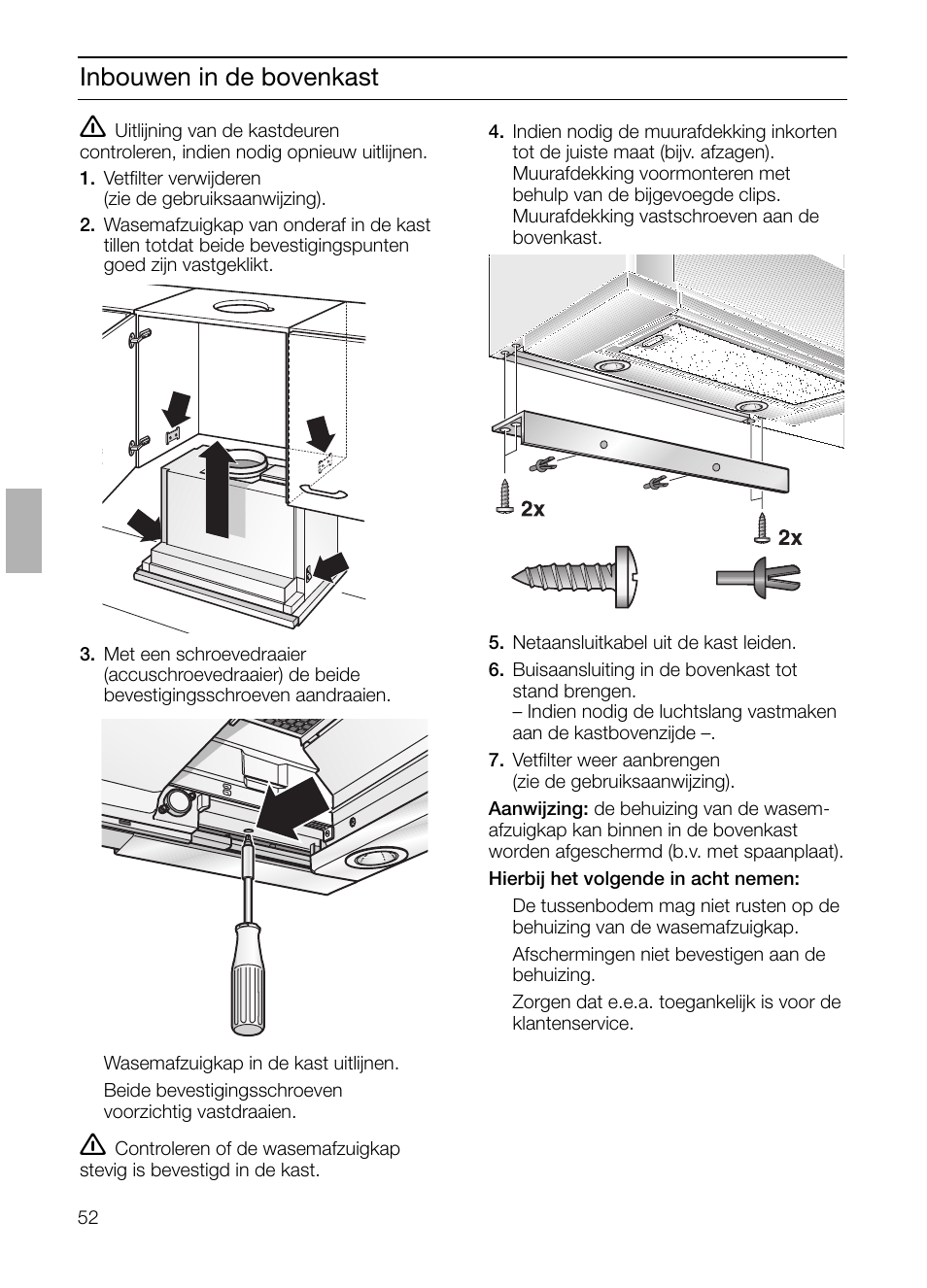 Inbouwen in de bovenkast | Neff D4672X0 User Manual | Page 52 / 100