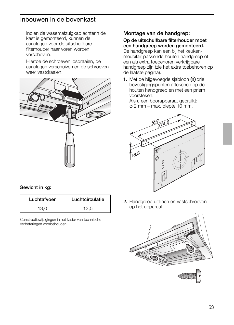 Inbouwen in de bovenkast | Neff D4672X0 User Manual | Page 53 / 100