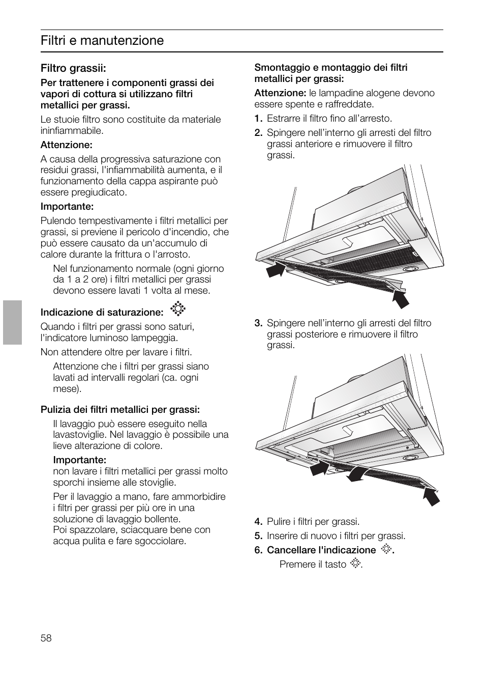 Filtri e manutenzione | Neff D4672X0 User Manual | Page 58 / 100
