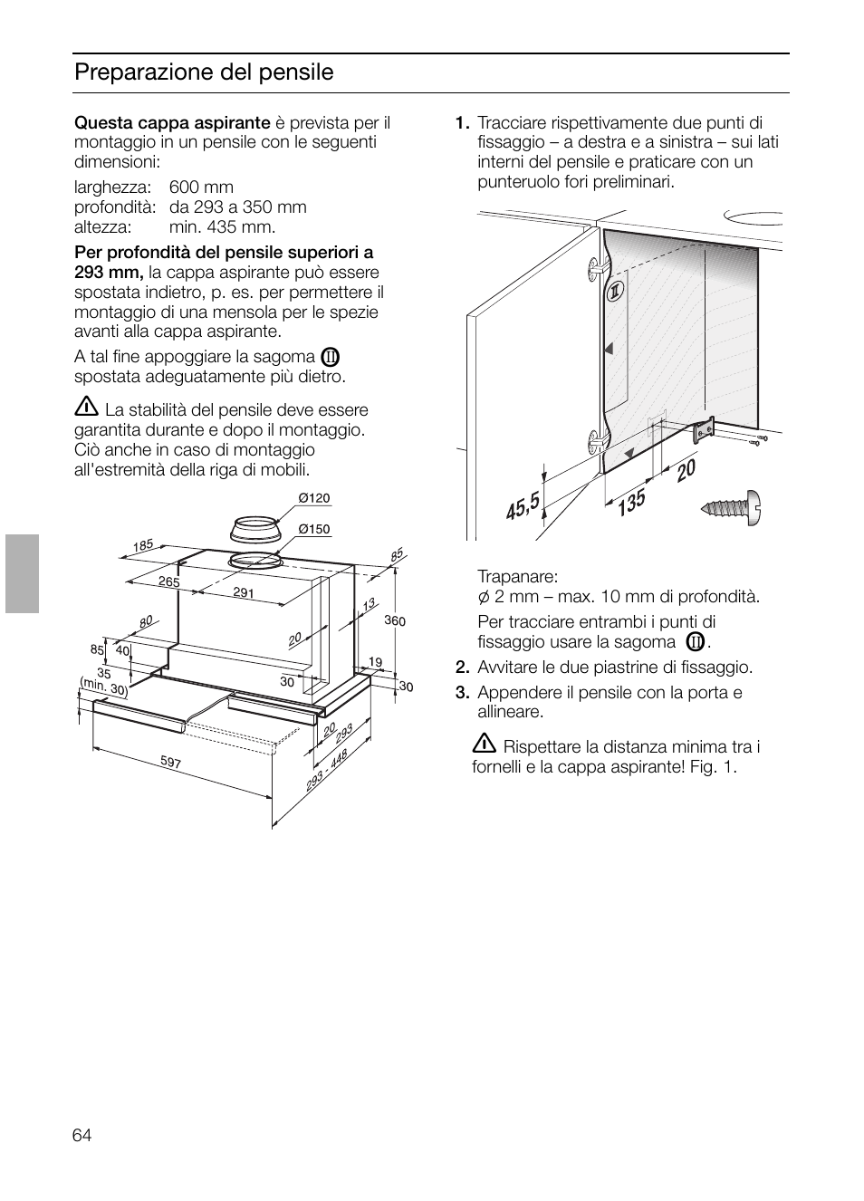 Preparazione del pensile | Neff D4672X0 User Manual | Page 64 / 100
