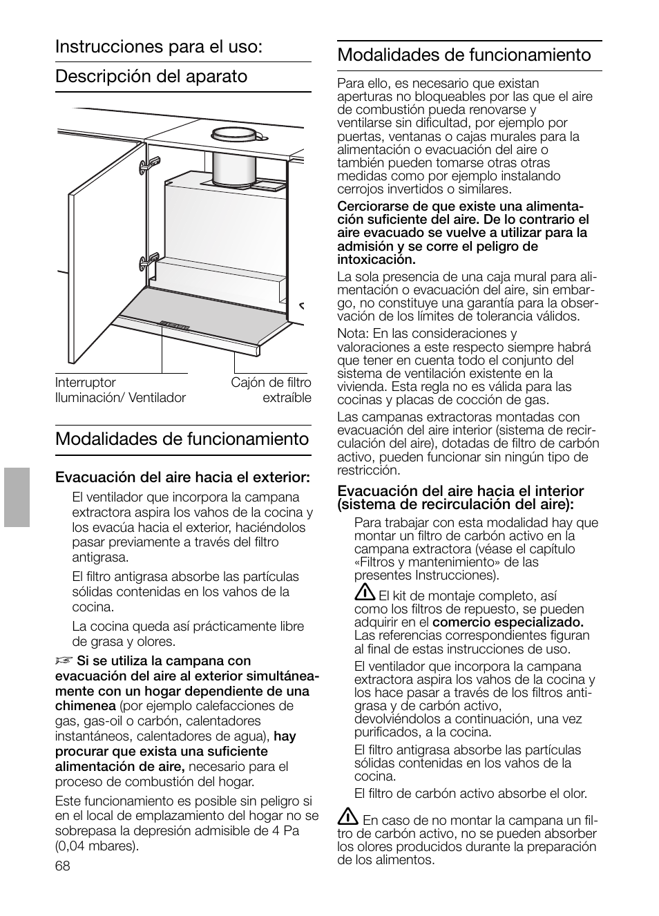 Modalidades de funcionamiento | Neff D4672X0 User Manual | Page 68 / 100