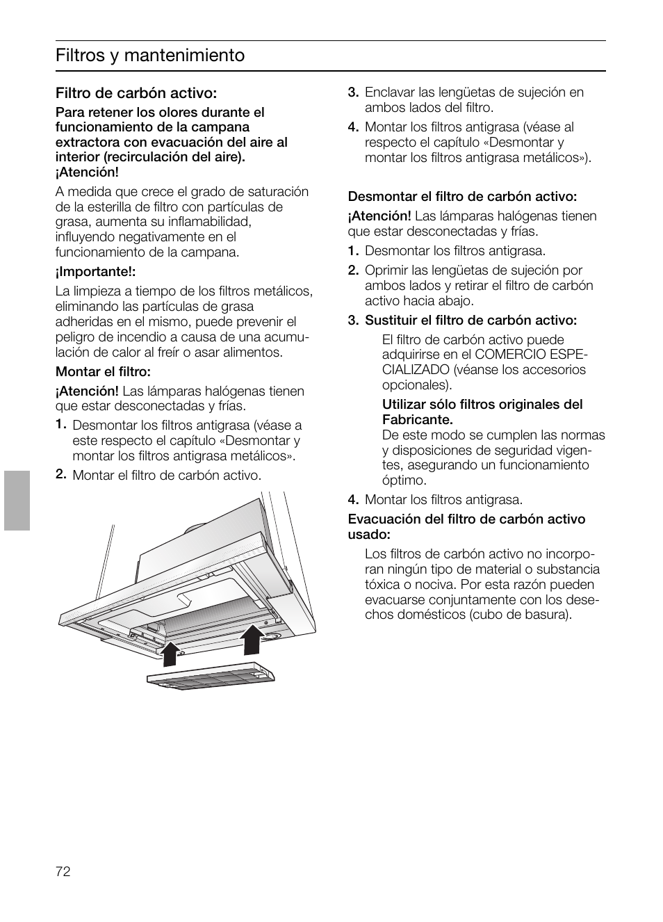 Filtros y mantenimiento | Neff D4672X0 User Manual | Page 72 / 100