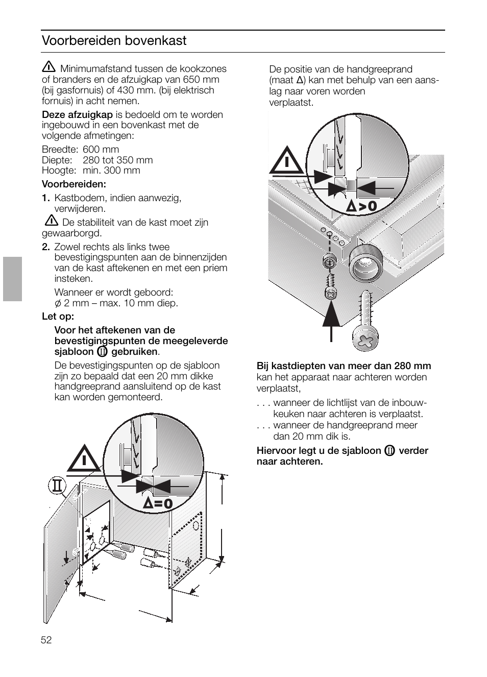 Voorbereiden bovenkast | Neff D4654X0 User Manual | Page 52 / 96