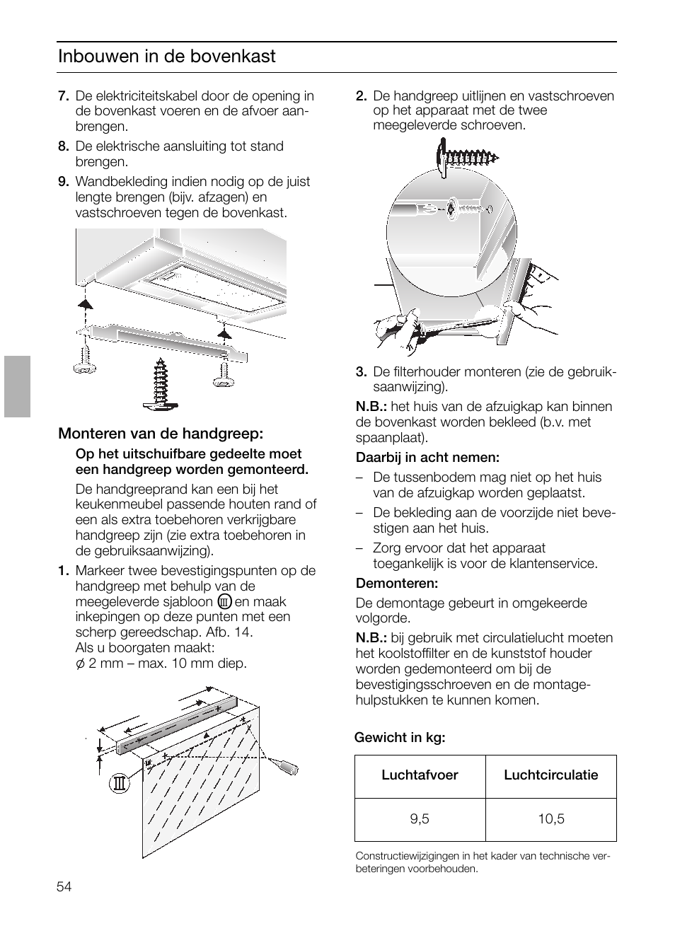 Inbouwen in de bovenkast | Neff D4654X0 User Manual | Page 54 / 96