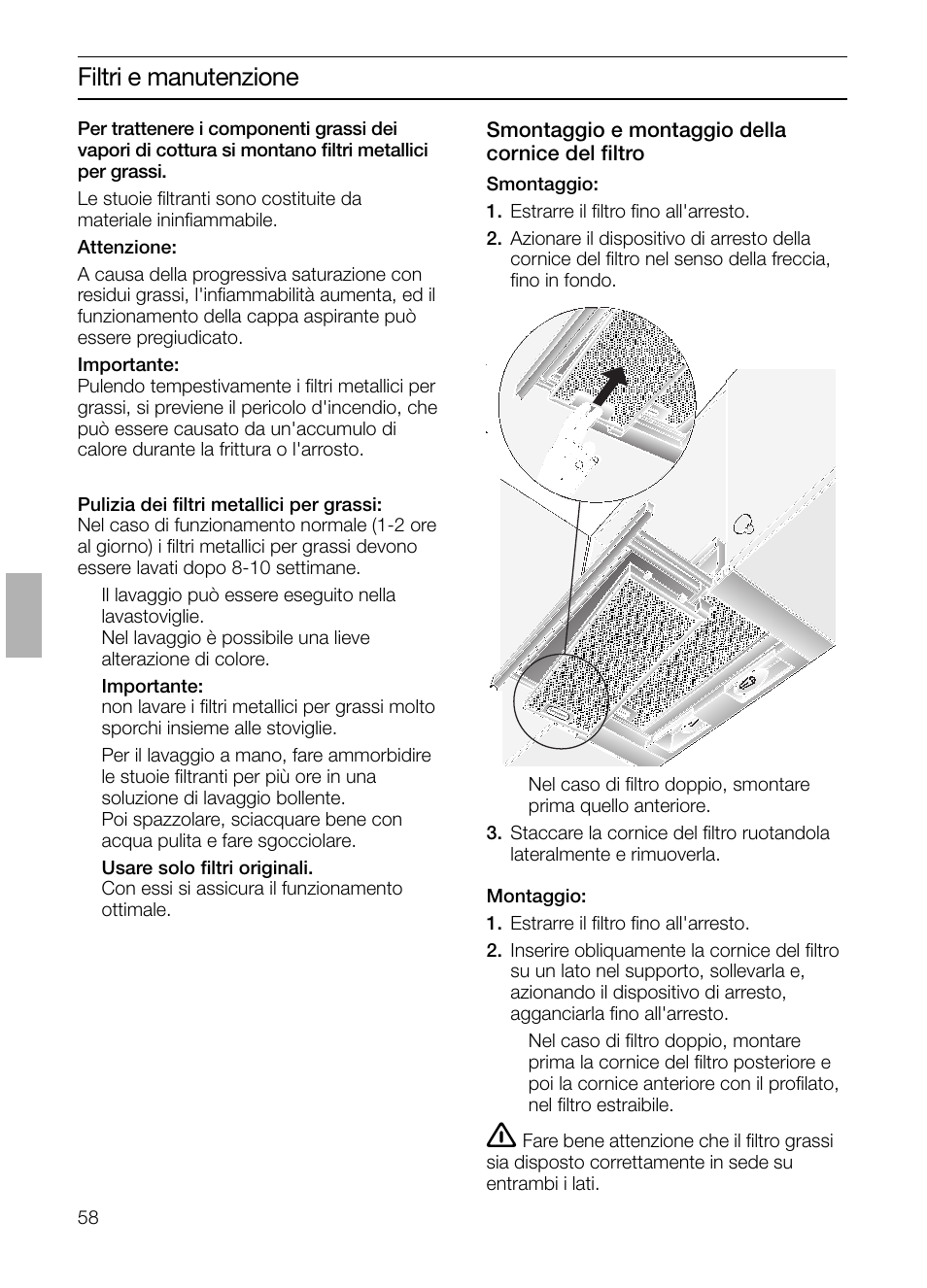 Filtri e manutenzione | Neff D4654X0 User Manual | Page 58 / 96