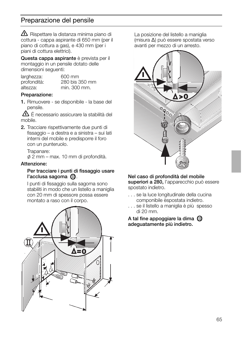 Preparazione del pensile | Neff D4654X0 User Manual | Page 65 / 96