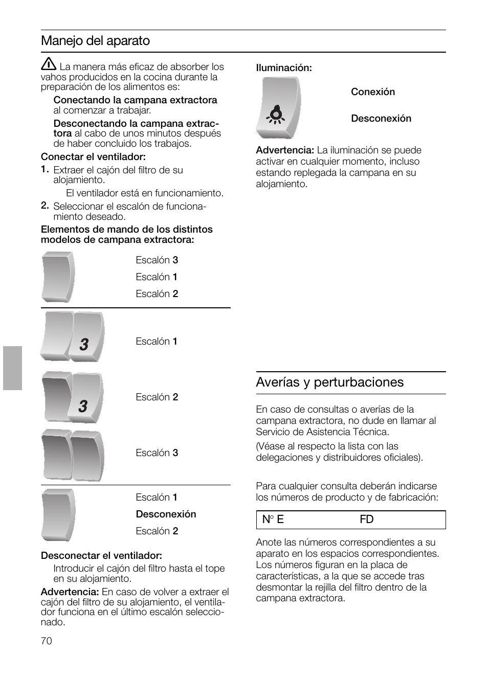 Manejo del aparato, Averías y perturbaciones | Neff D4654X0 User Manual | Page 70 / 96