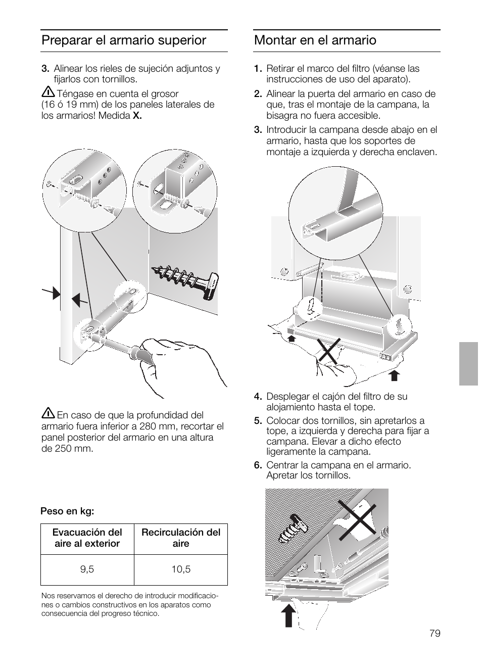 Xx=16mm x=19mm, Preparar el armario superior montar en el armario | Neff D4654X0 User Manual | Page 79 / 96