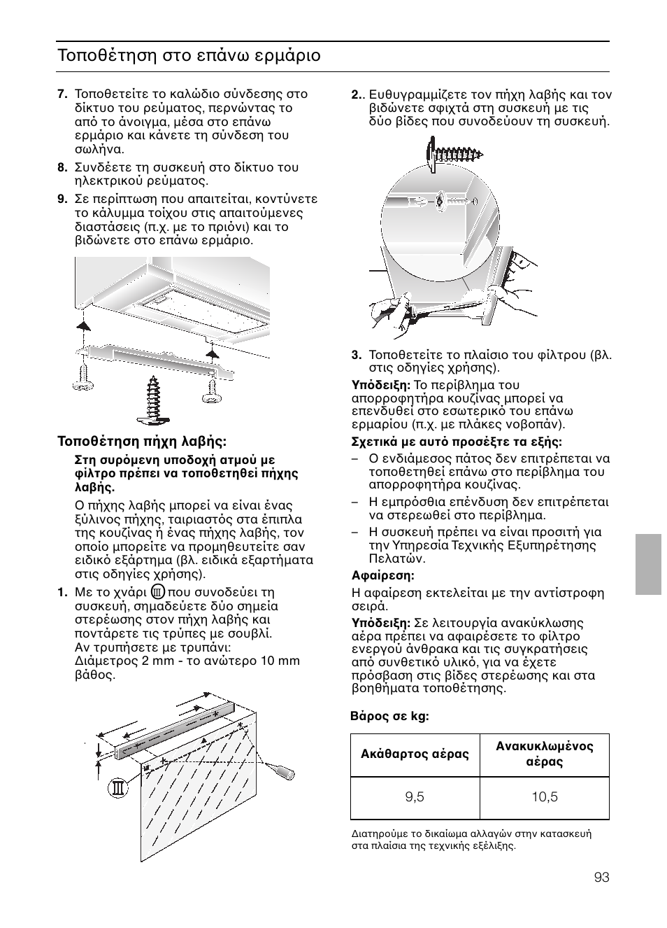 Τ π θέτηση στ επάνω ερµάρι | Neff D4654X0 User Manual | Page 93 / 96