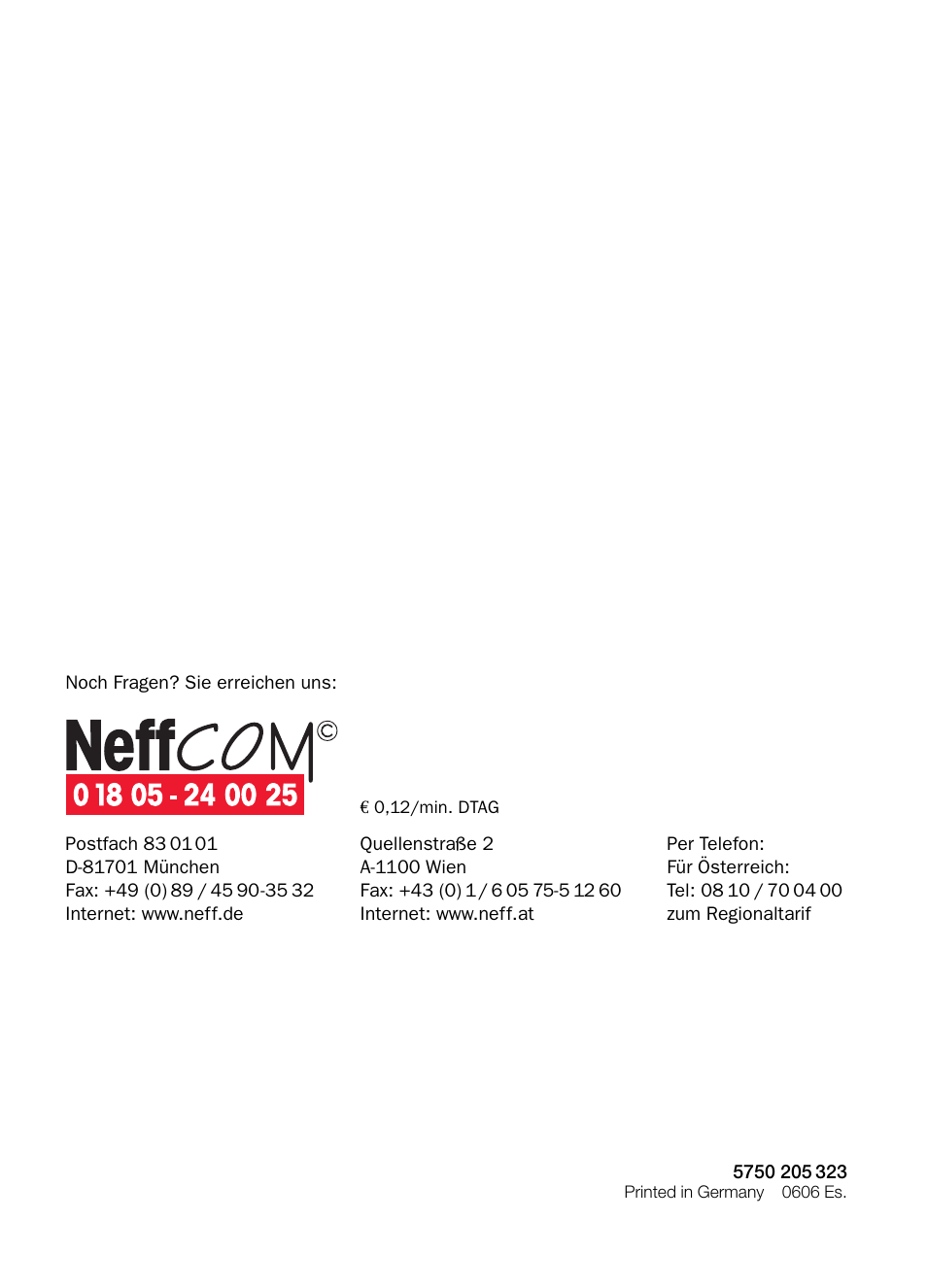 Neff D4654X0 User Manual | Page 96 / 96
