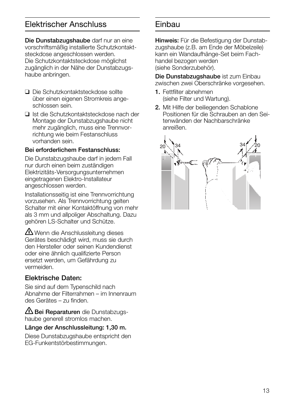 Elektrischer anschluss einbau | Neff D2664X0 User Manual | Page 13 / 96