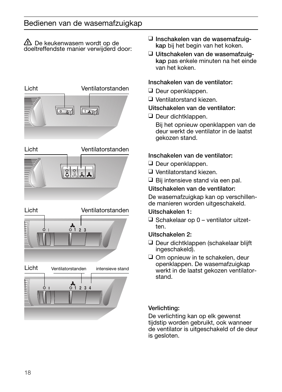 Bedienen van de wasemafzuigkap | Neff D2664X0 User Manual | Page 18 / 96