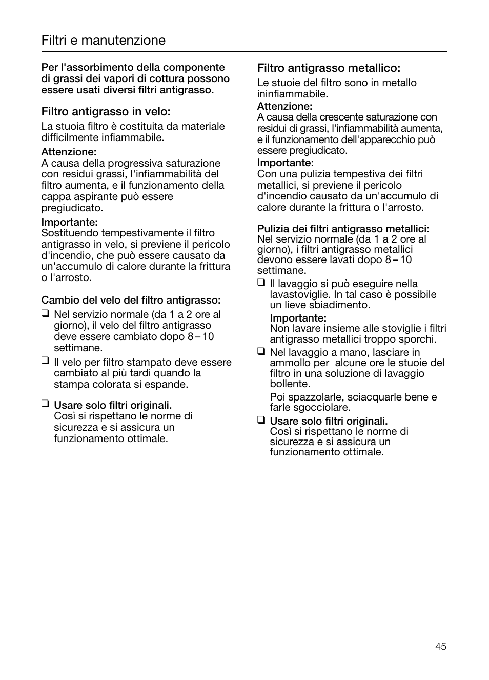 Filtri e manutenzione | Neff D2664X0 User Manual | Page 45 / 96