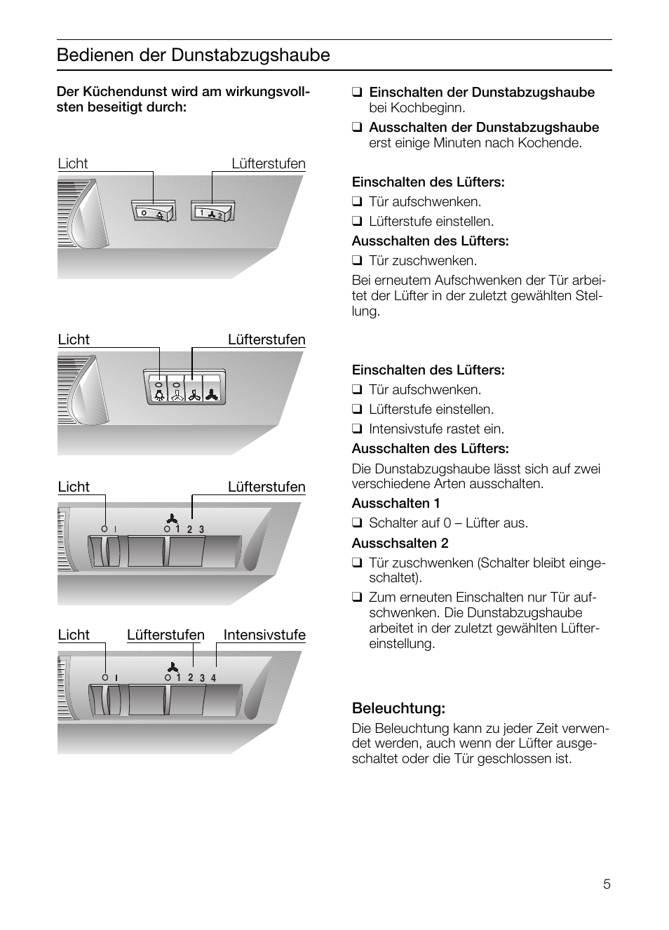 Bedienen der dunstabzugshaube | Neff D2664X0 User Manual | Page 5 / 96