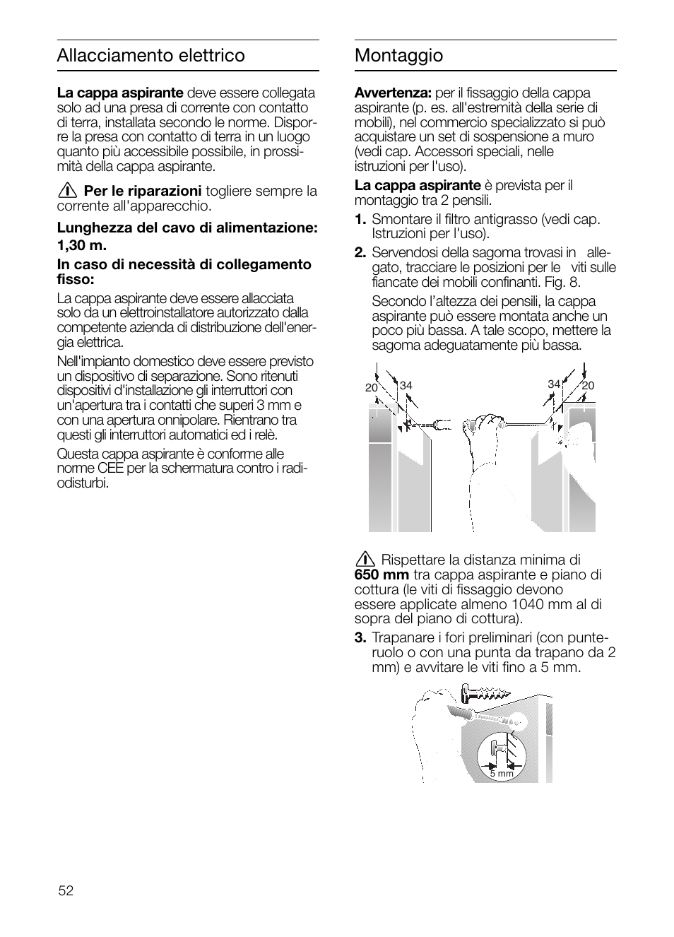 Allacciamento elettrico montaggio | Neff D2664X0 User Manual | Page 52 / 96