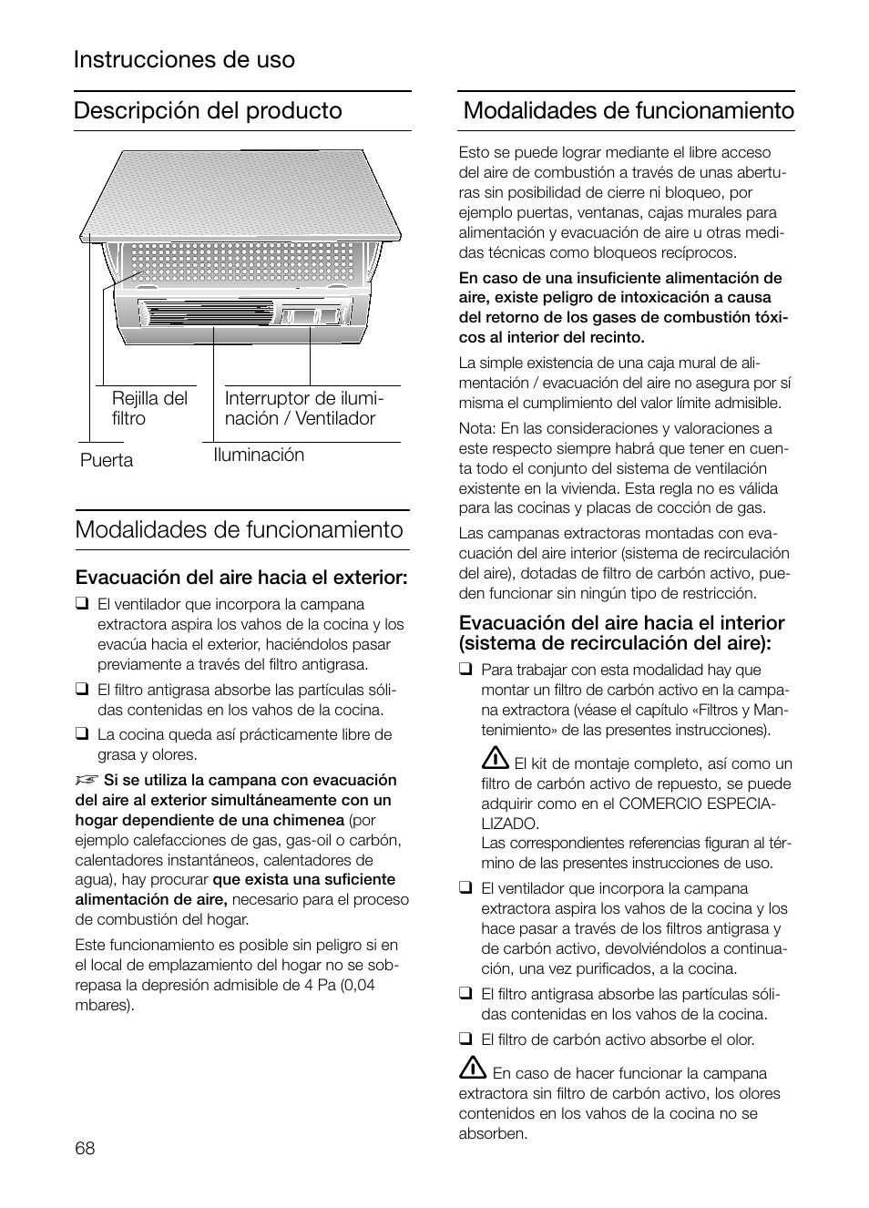 Modalidades de funcionamiento | Neff D2664X0 User Manual | Page 68 / 96