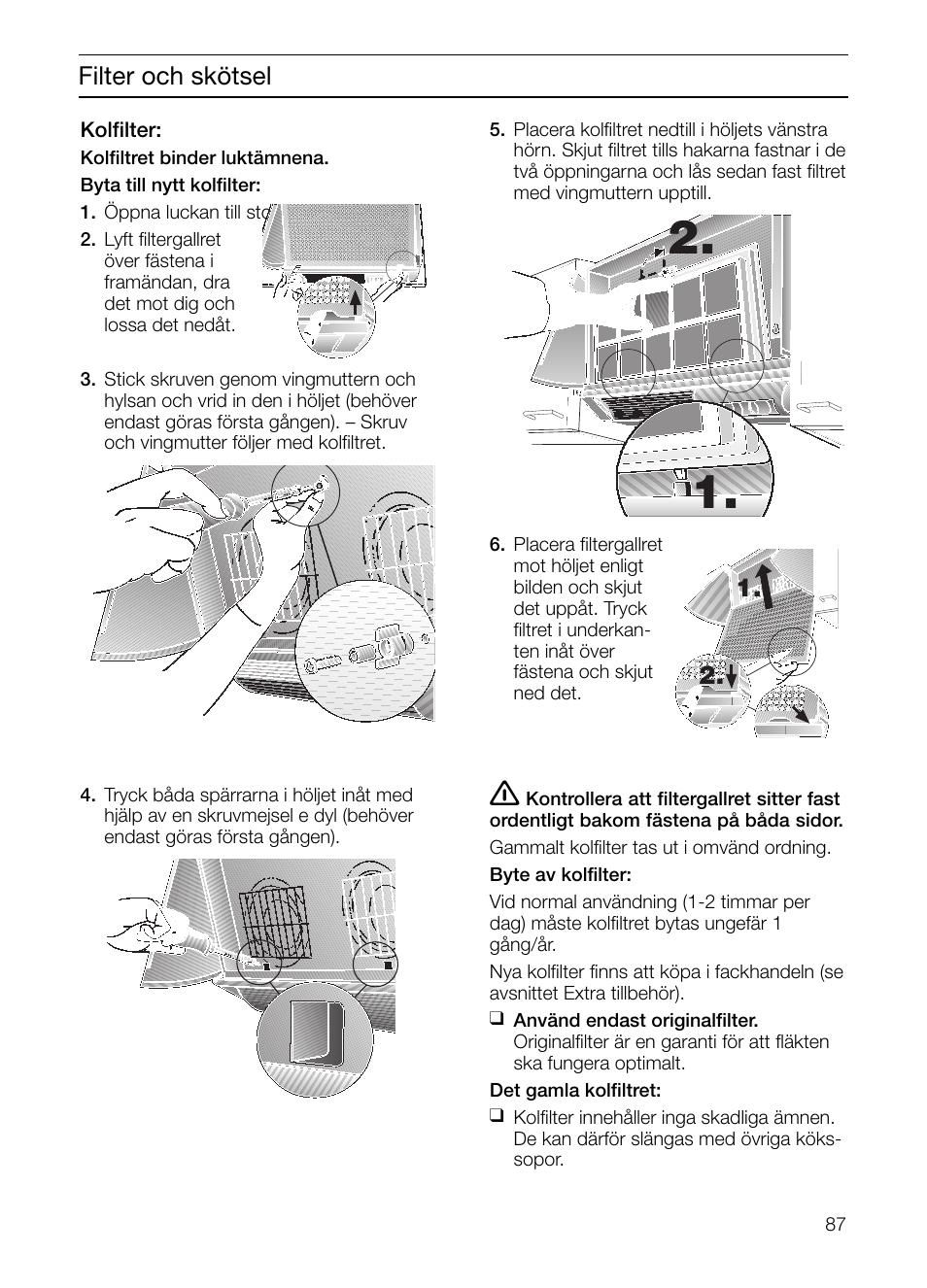 Filter och skötsel | Neff D2664X0 User Manual | Page 87 / 96