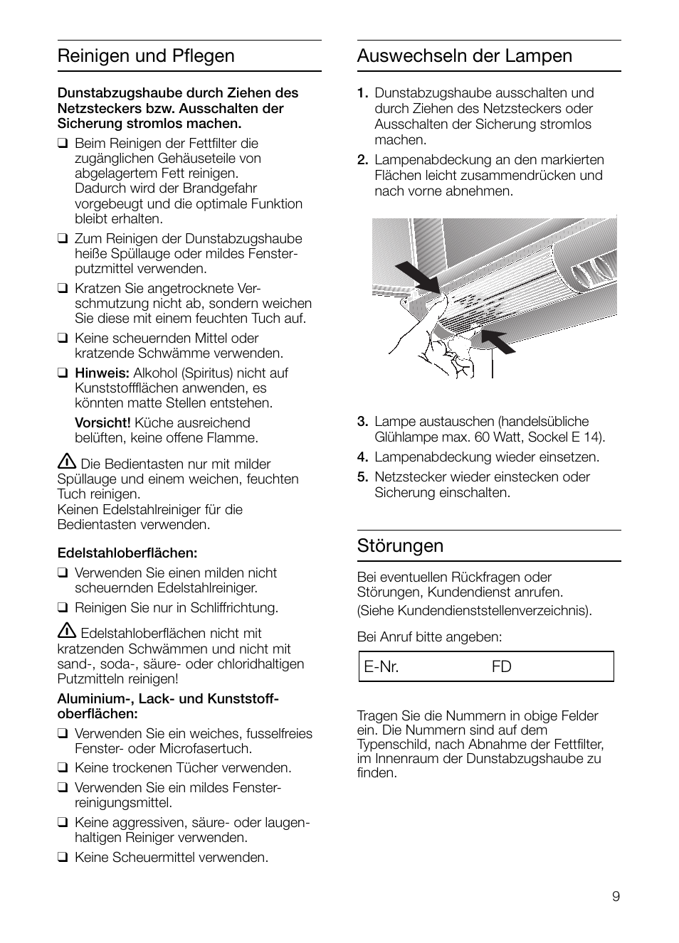 Störungen, Auswechseln der lampen, Reinigen und pflegen | Neff D2664X0 User Manual | Page 9 / 96