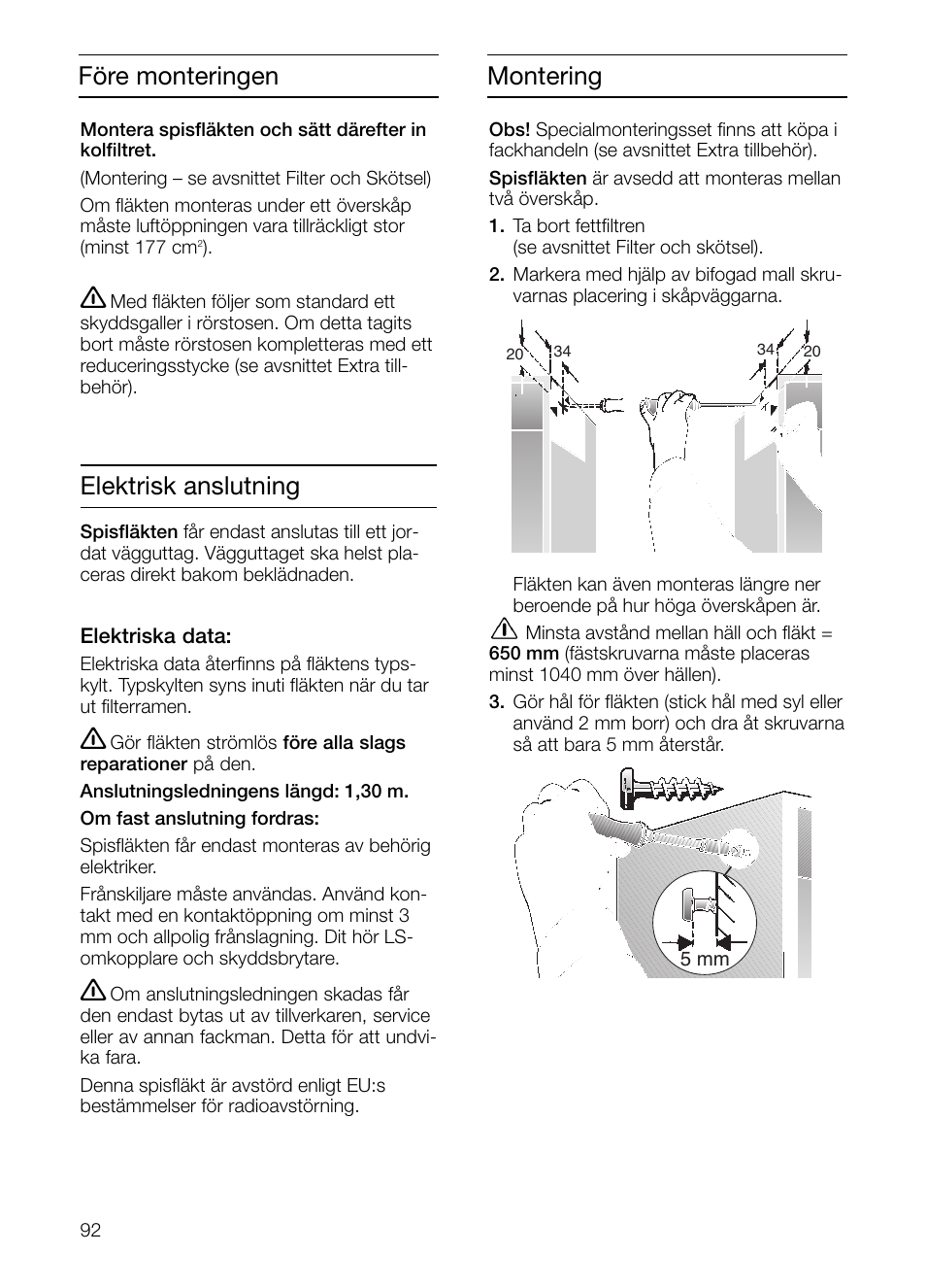 Montering, Elektrisk anslutning, Före monteringen | Neff D2664X0 User Manual | Page 92 / 96