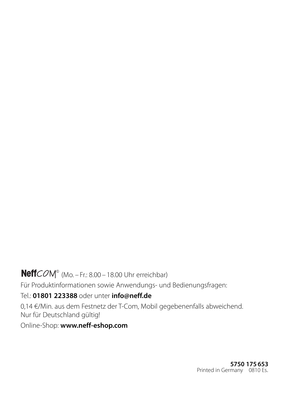 Neff D2664X0 User Manual | Page 96 / 96
