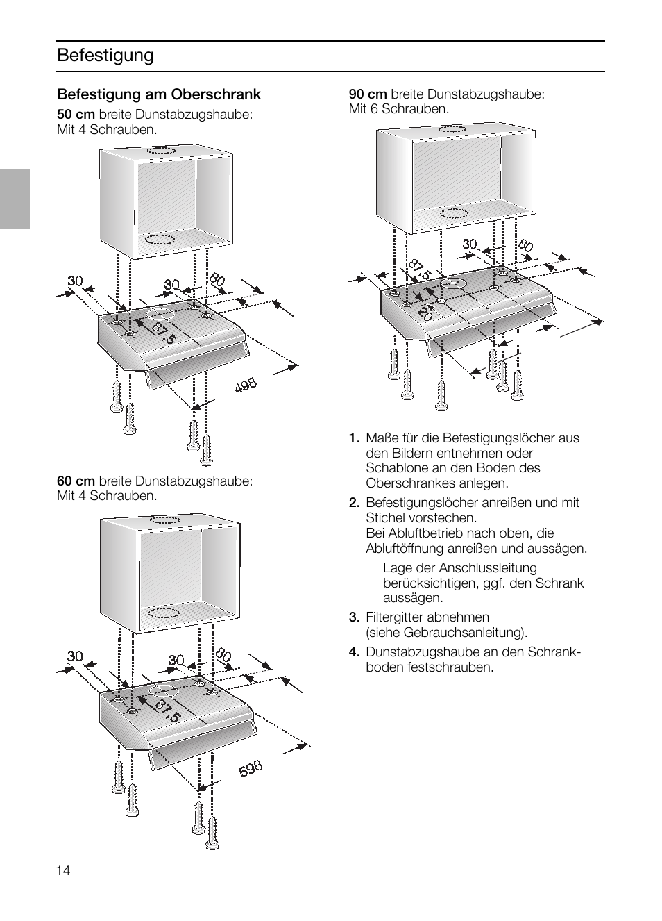 Befestigung | Neff D1654W0 User Manual | Page 14 / 84